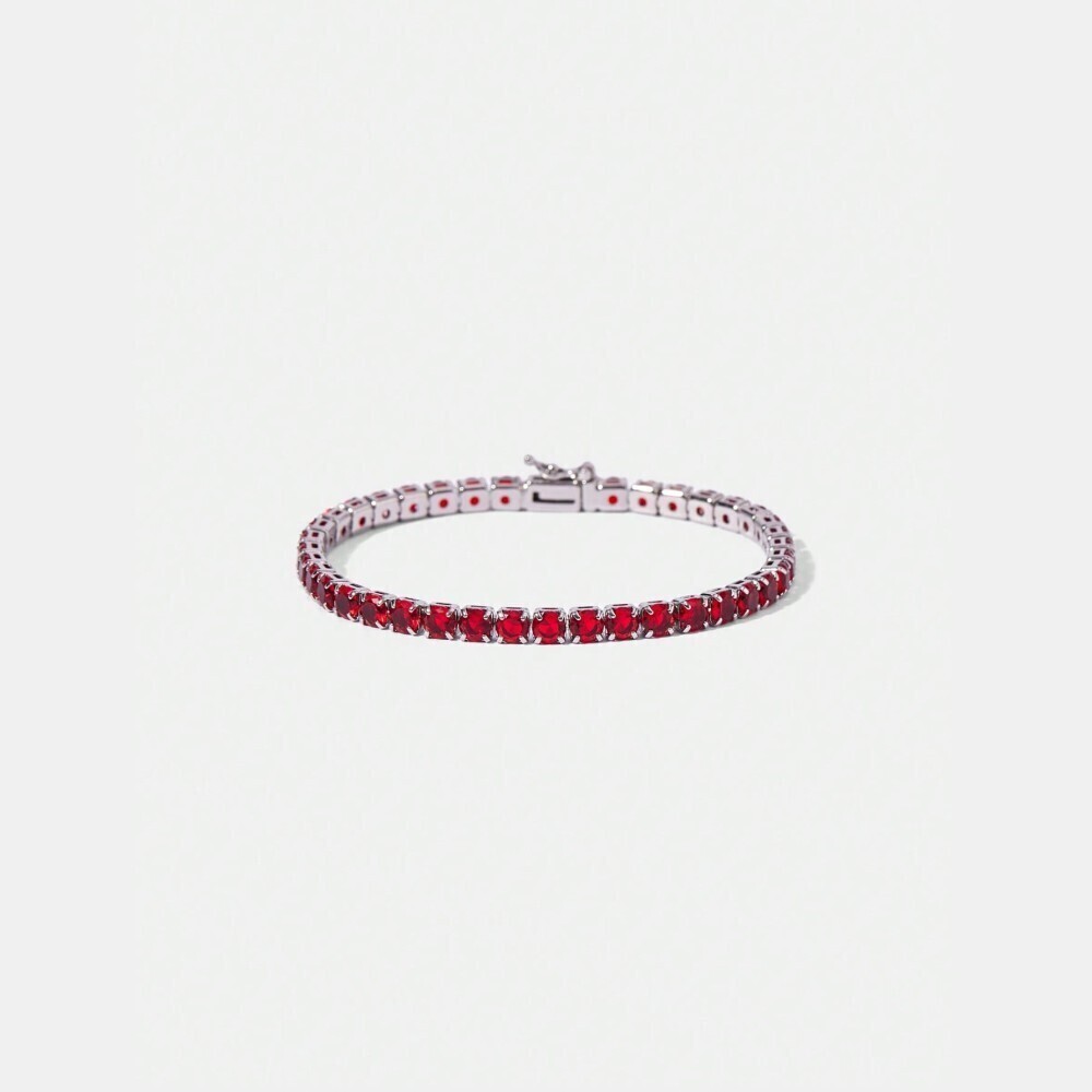 Ruby Red Cubic Zirconia Silver Tone Tennis Bracelet